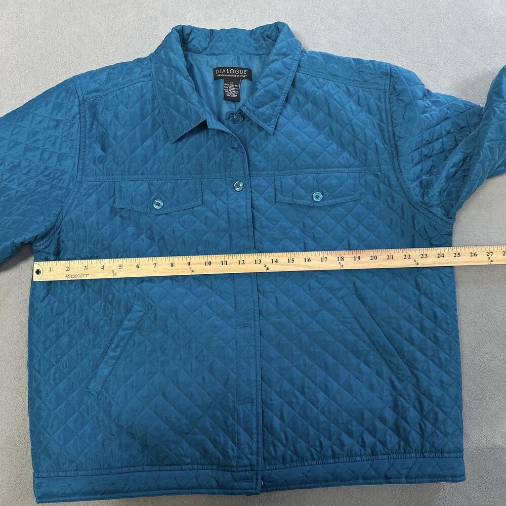 Dialogue Quilted Jacket Womens 1X Tourquoise Silk Button Up Diamond Pattern - Picture 6 of 12